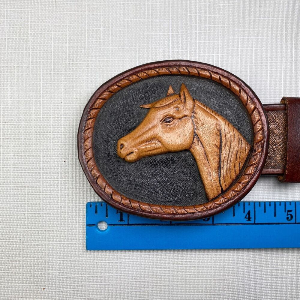Hand Tooled LEATHER 3-D HORSES SCENE Western Belt! Handmade T Goodloe Sz 29 - Picture 2 of 16